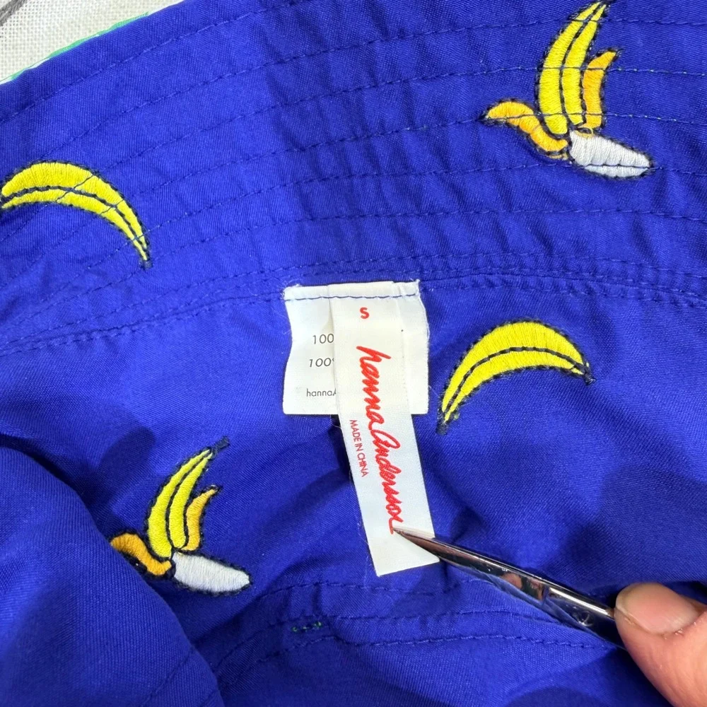 Hanna Andersson Reversible Bucket Hat Small Blue Green‎ Banana Dinosaur Print